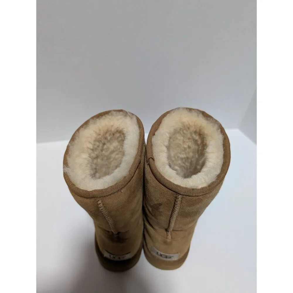UGG Classic‎ Short Chestnut Suede Sheepskin Shearling Winter Boots Women's 6
